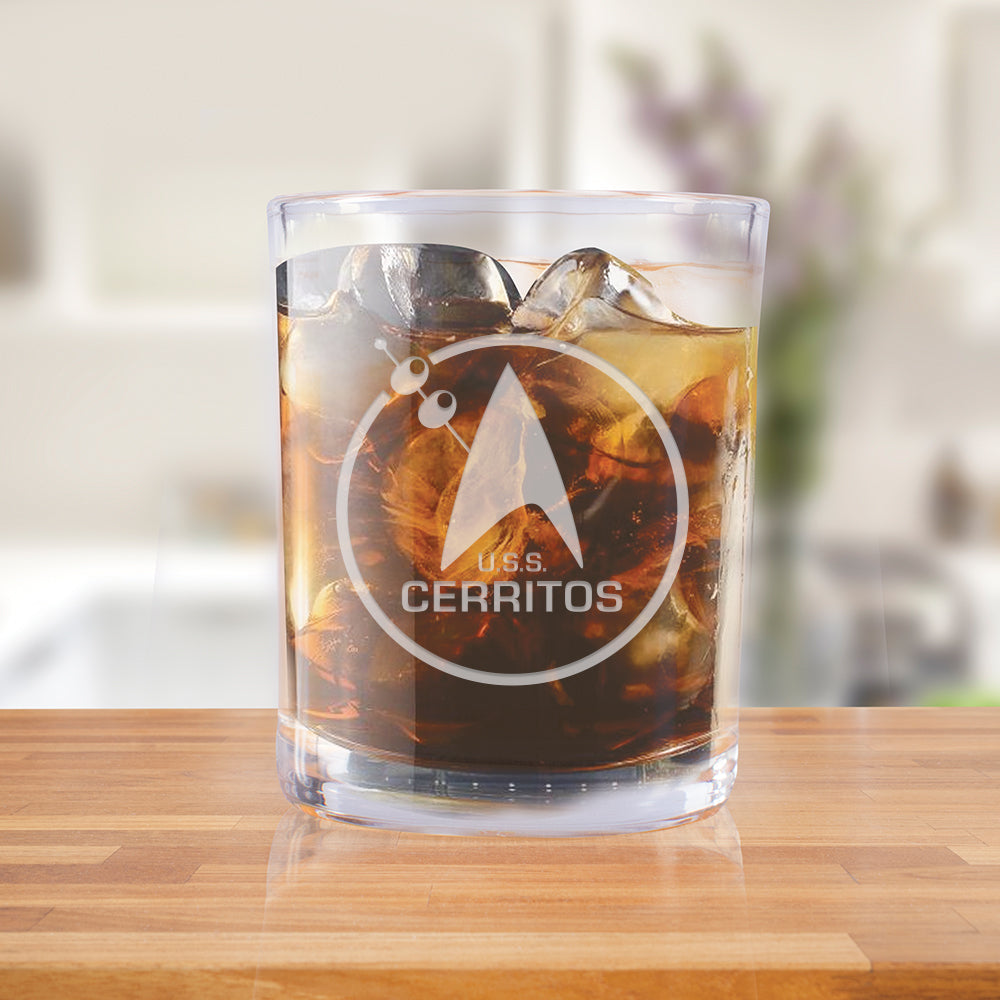 Star Trek: Lower Decks Cerritos Bar Logo Laser Engraved Rocks Glass