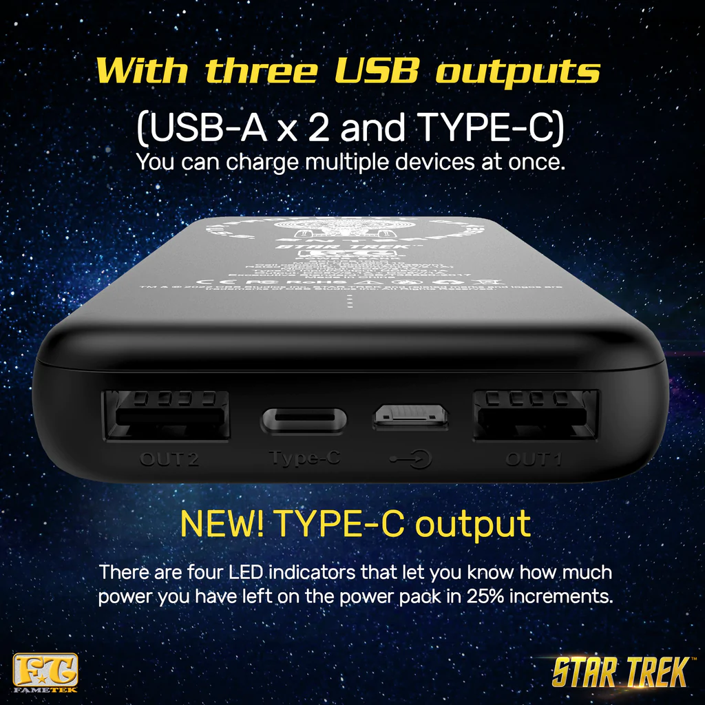 Star Trek: The Next Generation Slim 10,000mAh Triple Charging Power Bank With LCARS Design